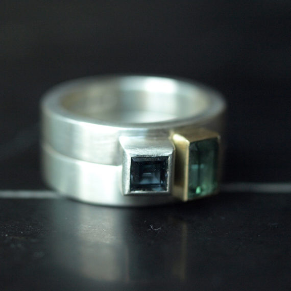 silver stacking rings with topaz and tourmaline