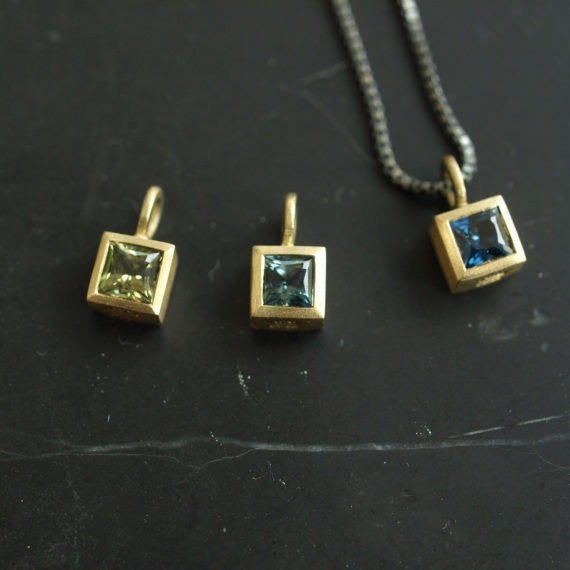 tiny square gold and sapphire necklace