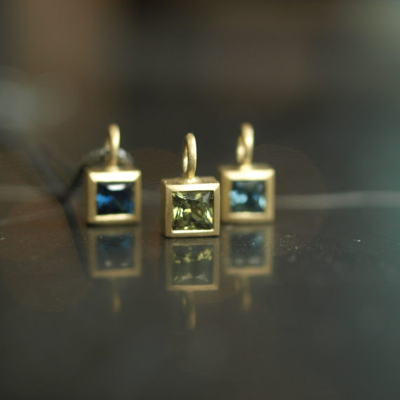tiny square gold and sapphire necklace