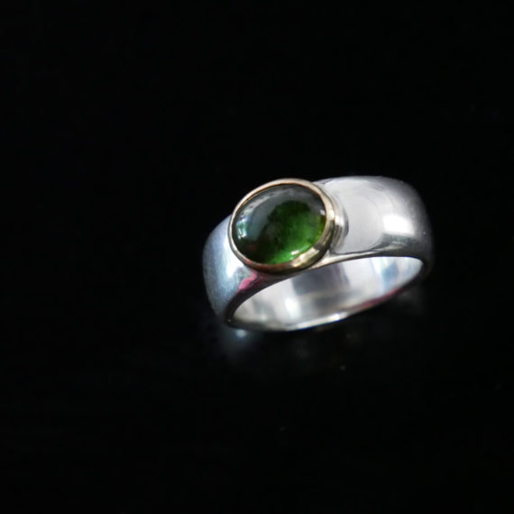 Silver and gold tourmaline ring