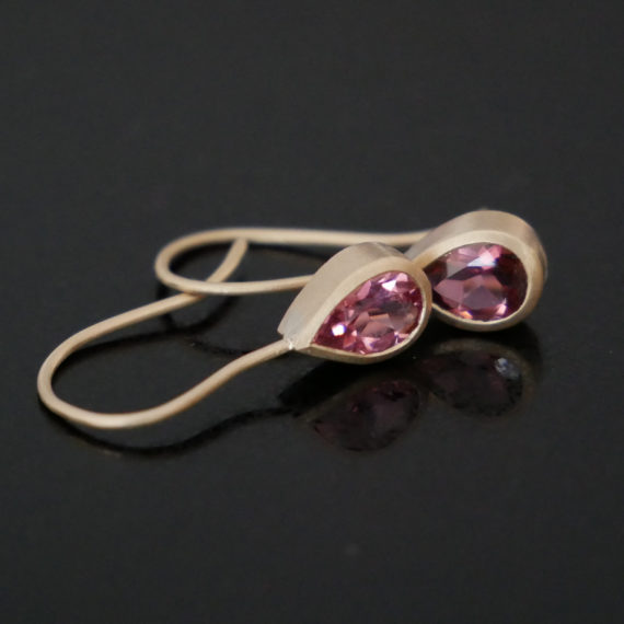 9ct gold drop earrings with pink tourmalines