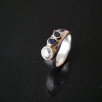 Diamond and sapphire chunky gold and silver ring