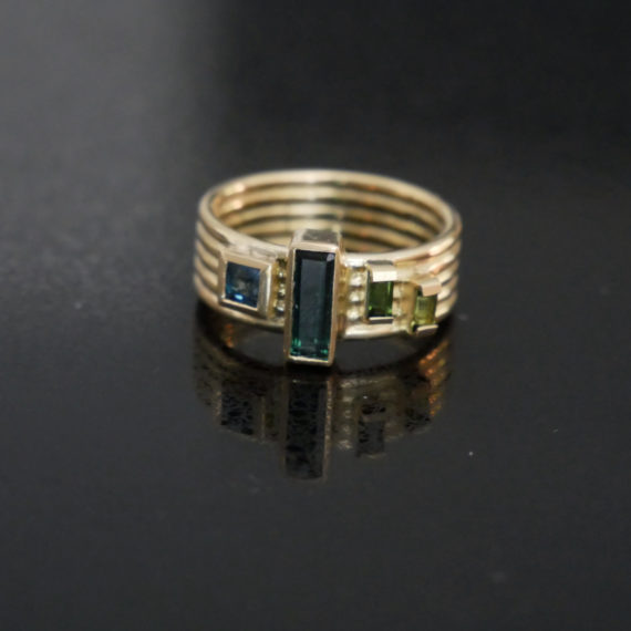 18ct gold ring with baguette tourmalines