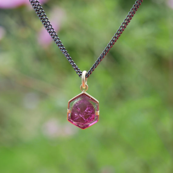 pink tourmaline and gold necklace