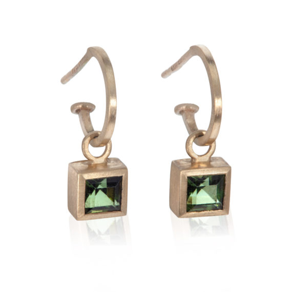 9ct gold hoops with square cut Tourmalines