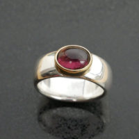 silver ring with cabochon pink tourmaline