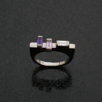 Sapphire, diamond and amethyst thin sculptural ring