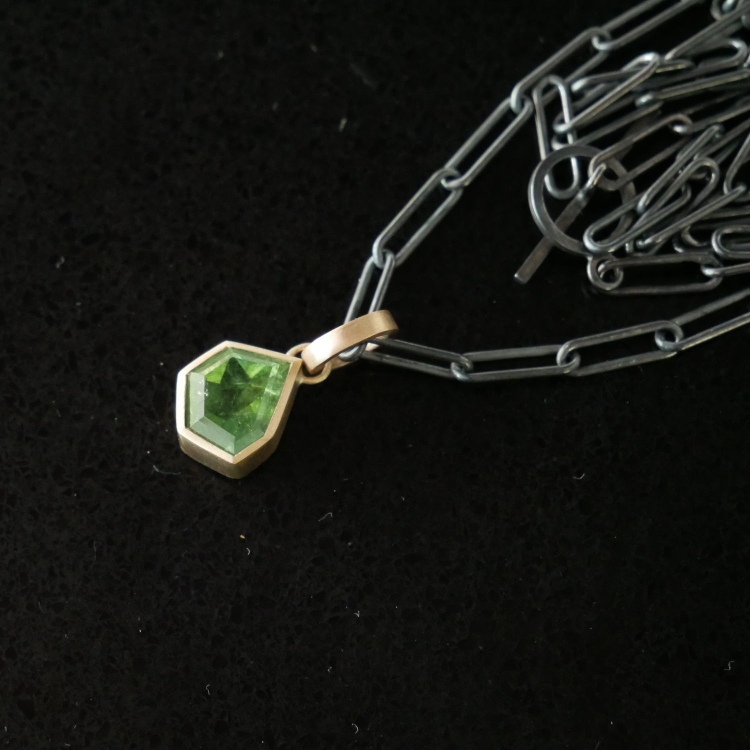 green tourmaline geometric necklace